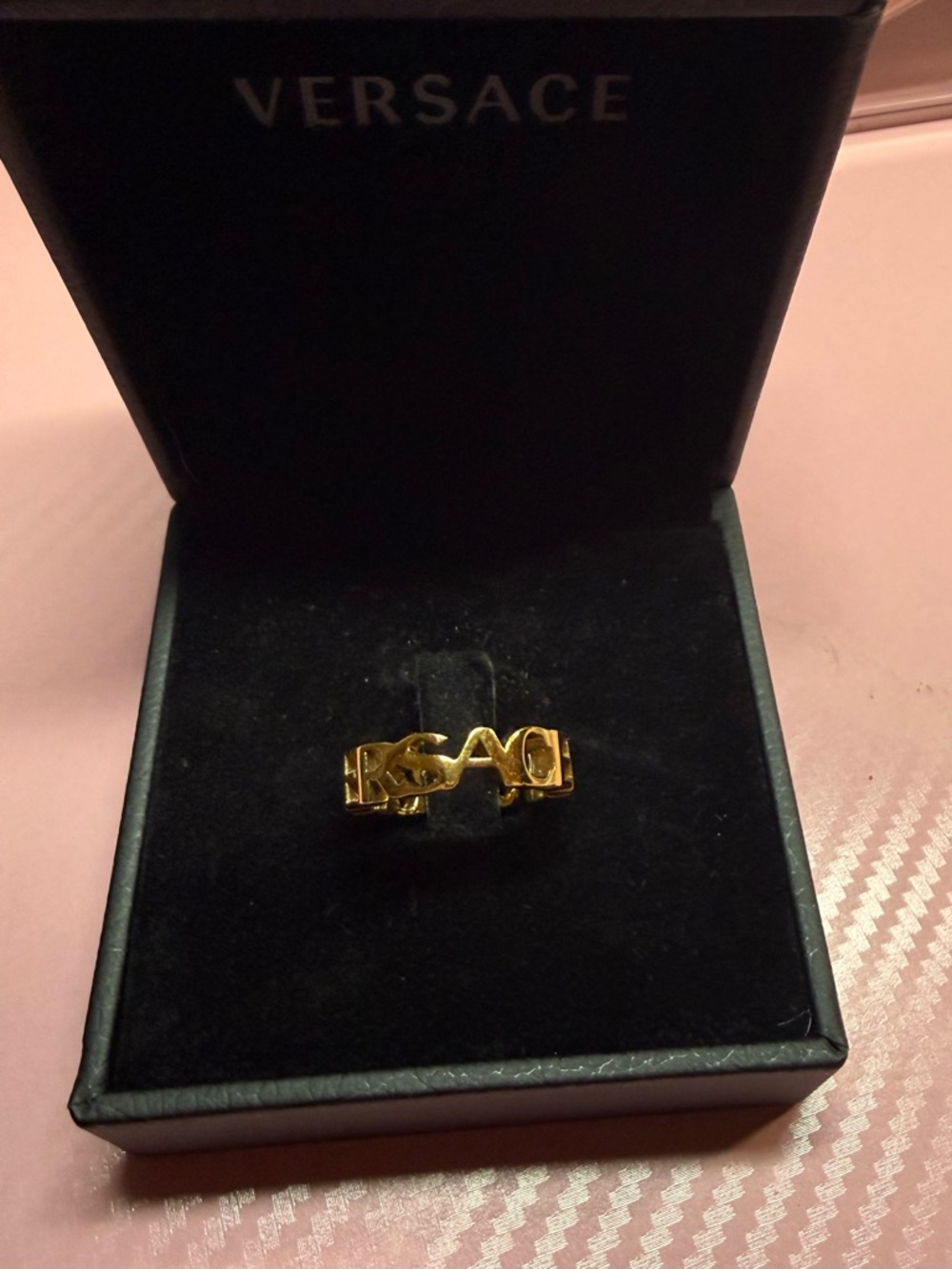 Versace Gold Logo Band Ring